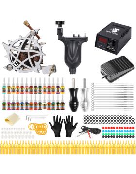 Solong Tattoo® Complete Tattoo Kit 2 Pro Machine Guns 28 Inks Power Supply Foot Pedal Needles Grips Tips TMK647C-1