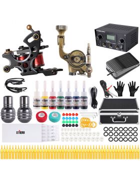 Solong Tattoo Kits for Beginners 2pcs Tattoo Coil Machine Gun 5Colors Ink Complete Tattoo Sets MK682A