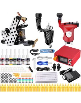 Autdor Tattoo Kit - 143Pcs Complete Tattoo Machine Kit Including Tattoo  Machine Gun 7 Color Tattoo Ink Tattoo Needles Tattoo Tips Grips Power  Supply