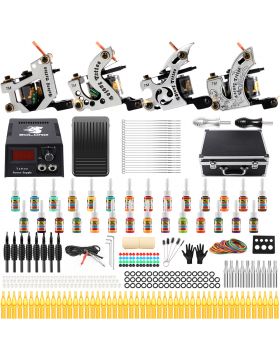 Solong Tattoo Starter Tattoo Kit 4 Pro Machine Guns 28 Inks Power Supply Carry Case TK459