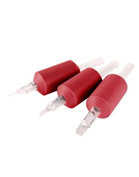 Red color sterilized transparent tips tubes 25mm Disposable Silicone Tattoo Grip G503B